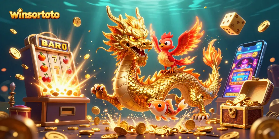 Menghadirkan simbol jackpot winsortoto di tengah ilustrasi permainan kasino yang penuh warna dan energik