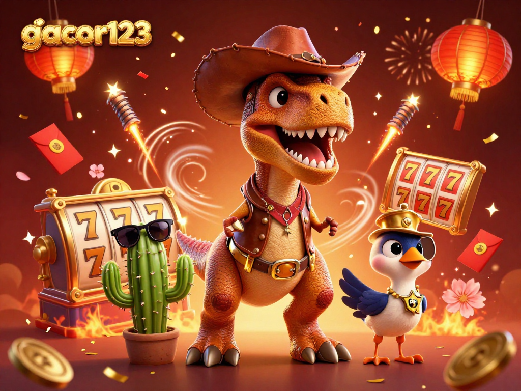 Experience thrilling gaming action on gacor123 with vibrant slot reels and dynamic characters.