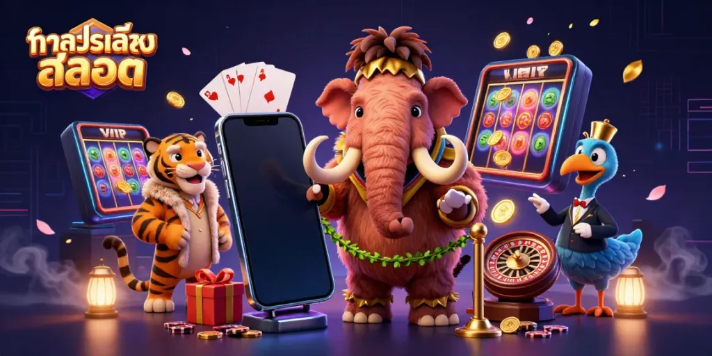 ทดลองเล่นสล็อต ด้วยภาพ 3D ของบouncer แมมมอธและแขก VIP เสือขนยาว