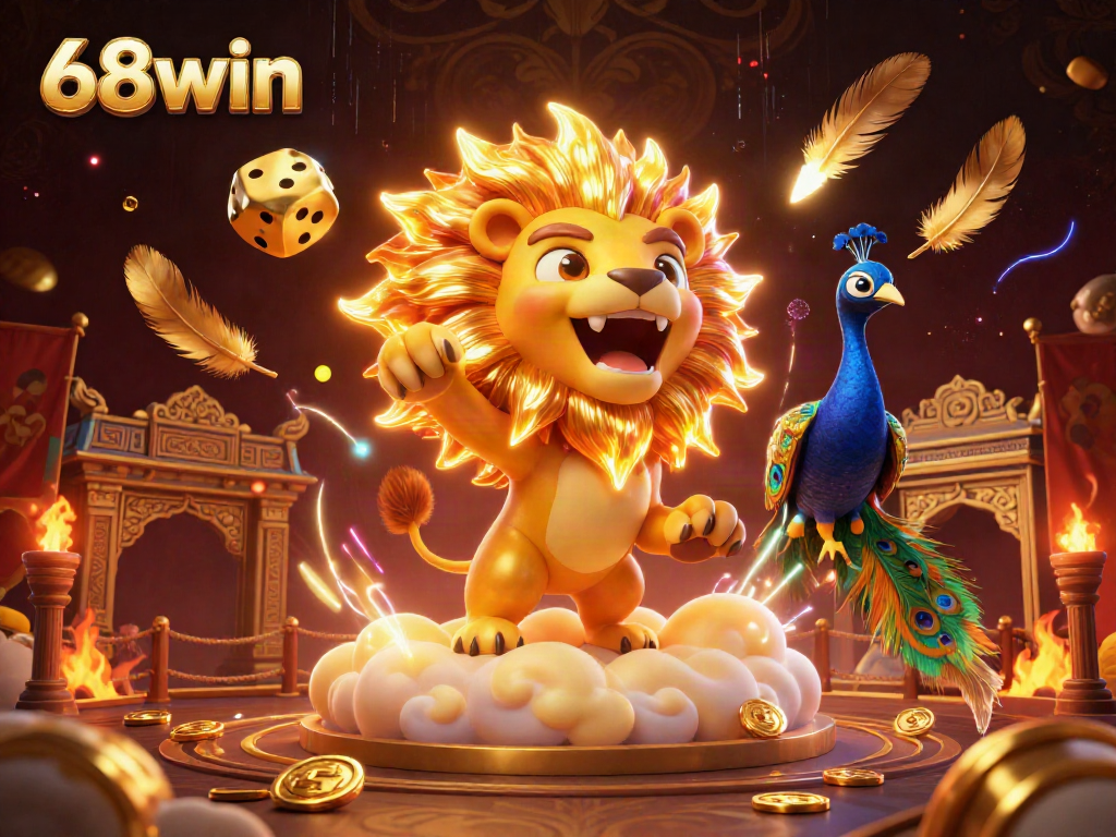 Engage in the thrilling world of 68win with an epic visual of dazzling casino elements and characters.