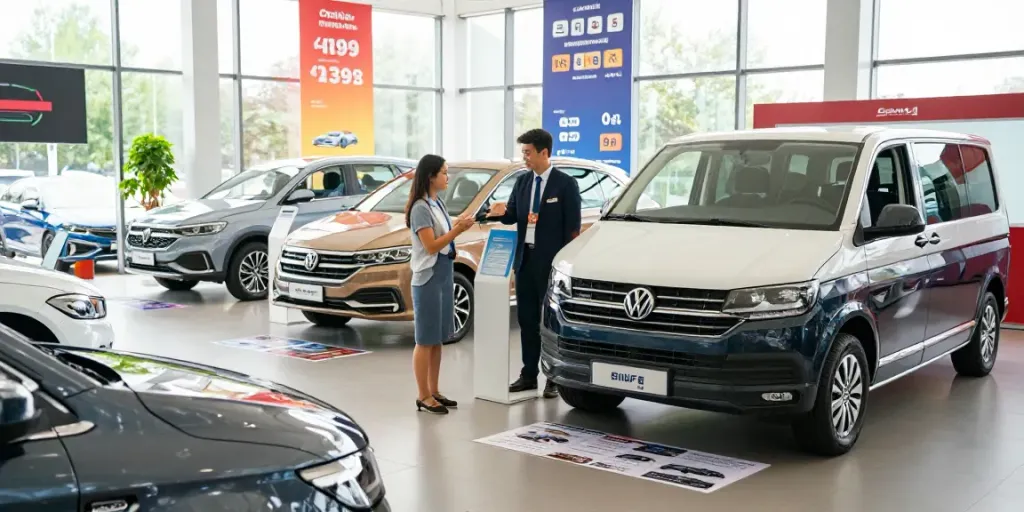 parc auto chisinau with various cars and a sales representative assisting a customer