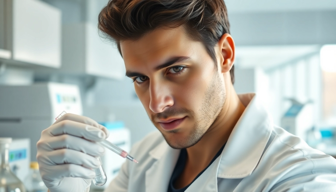 Researching hydroresearch peptides in a professional lab setting with advanced equipment.