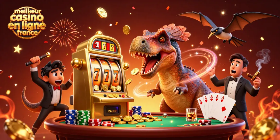 Illustration dynamique d'un pachycephalosaurus au meilleur casino en ligne France, faisant le jackpot avec une machine à sous.