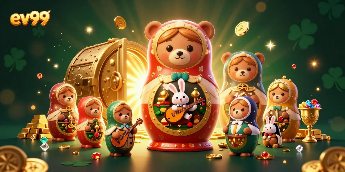 Experience thrilling ev99 gameplay with cartoon characters and vibrant casino elements in this engaging 3D illustration.