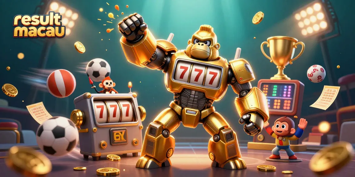 Embark on thrilling sports betting adventures with the dynamic result macau illustrated scene featuring an action-packed golden gorilla mech.