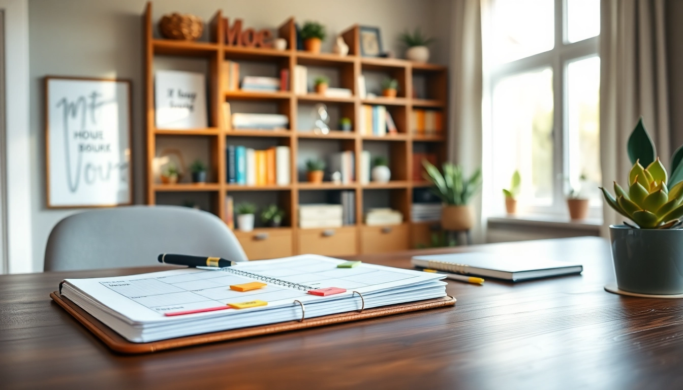 Seamlessly Organize Your Day with a beautifully arranged planner on a professional desk.