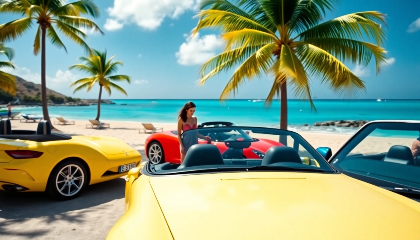 Rent a car st barth scene with vibrant rental cars and beautiful beaches