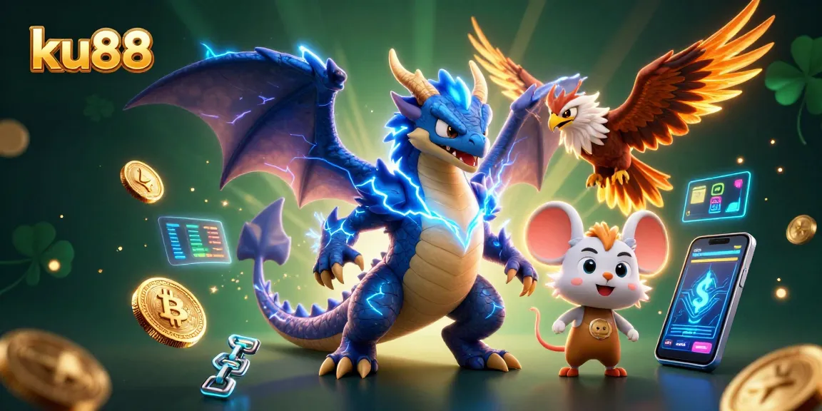 Engage with ku88's electrifying casino experience featuring vibrant 3D characters and crypto elements.