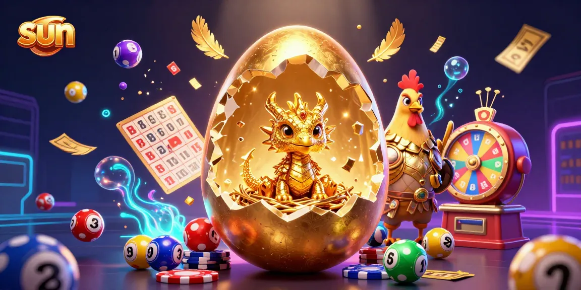 Engage with the sun's vibrant casino ambiance featuring a golden dragon amidst lottery excitement.