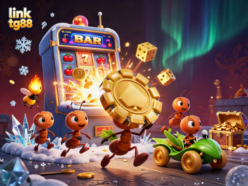 Engage with the thrilling link tg88 casino experience featuring ants heisting a giant poker chip.
