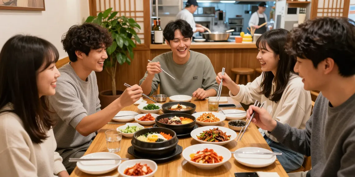 다양한 한국 요리를 즐기는 친구들, https://www.danbamop.com/bupyeong-op에서의 따뜻한 식사 경험.