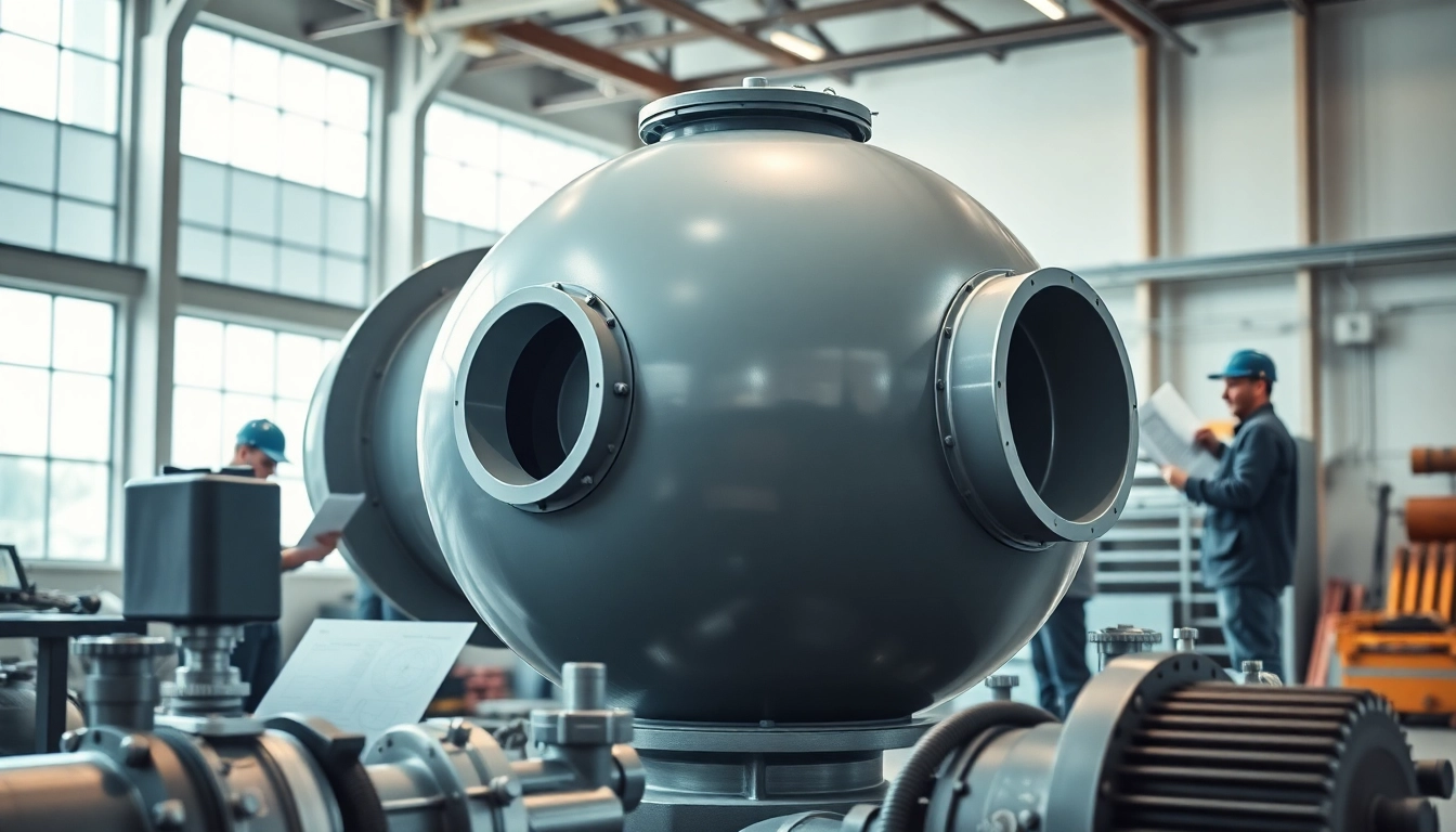 Engineers collaborating on pressure vessel design in a bright industrial environment.
