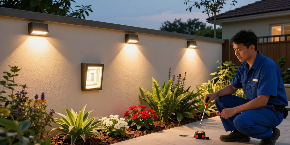 Instalare aplica led exterior în grădină, iluminat modern și eficient energetic.