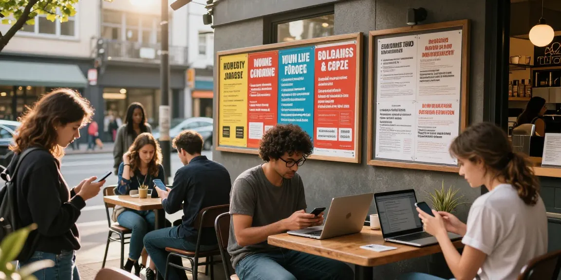 People using BedPersonal for local classifieds in a vibrant urban setting