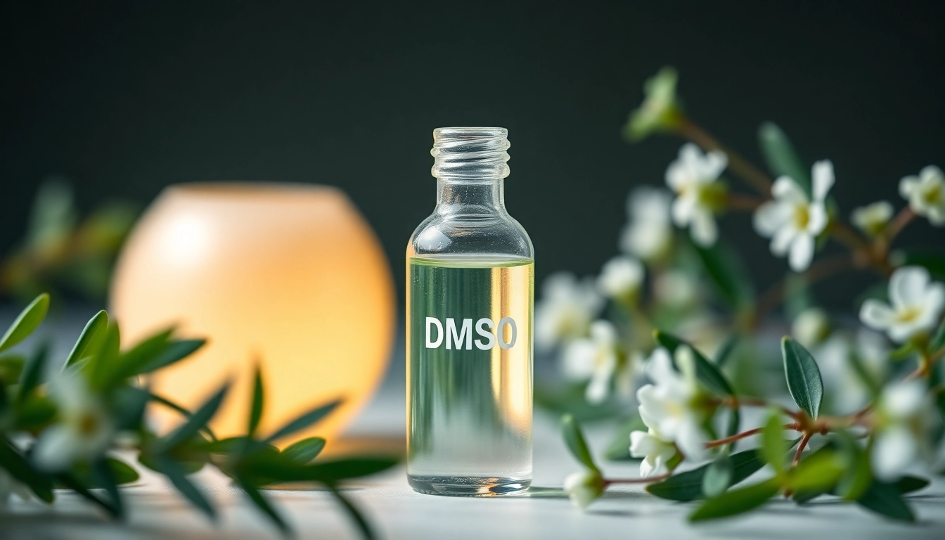 Apply DMSO for pain relief in a professional and calming setting with natural elements.
