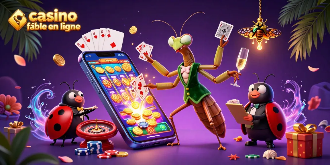Visualiser un casino fiable en ligne avec un cambrioleur de cartes et une coccinelle gérante, riches en éléments ludiques.