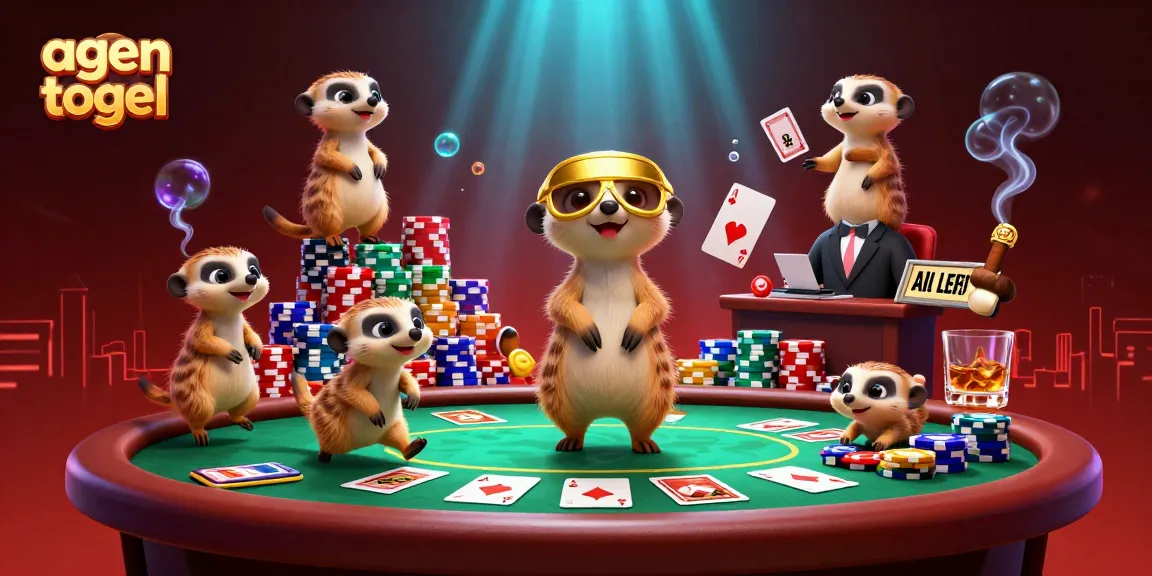 Play exciting agen togel games with meerkats running a vibrant casino in this captivating illustration.