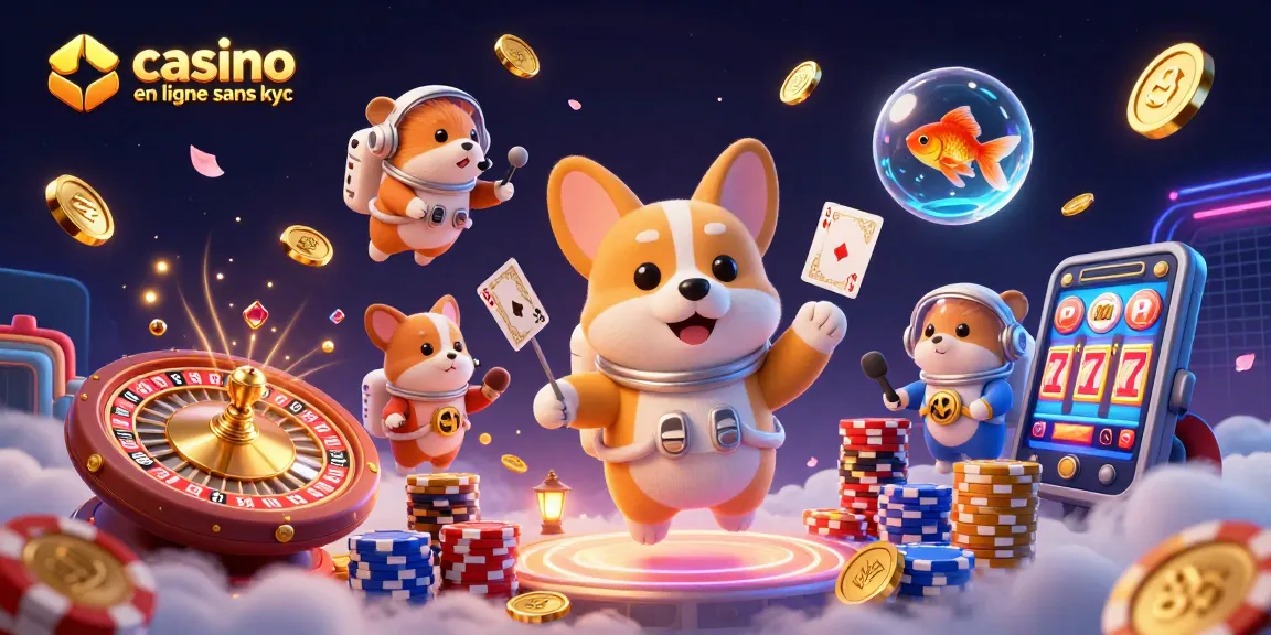 Plongez dans l'univers du casino en ligne sans KYC avec cette scène captivante de jeux et d'astronautes.