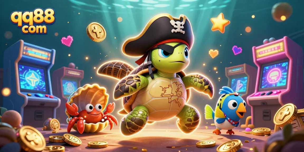 Engage with exciting games at qq88 com amidst colorful arcade machines and vibrant characters in an underwater scene.