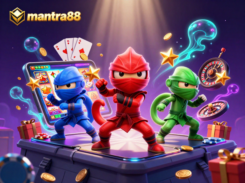 Experience thrilling gaming at mantra88 with vibrant chameleon ninjas and dynamic casino elements.