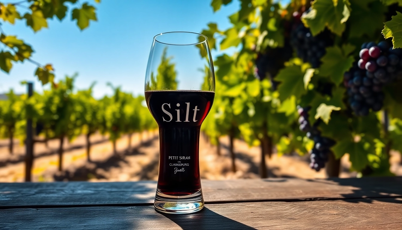 Enjoying a glass of silt petite sirah clarksburg in a sunlit vineyard with lush greenery.