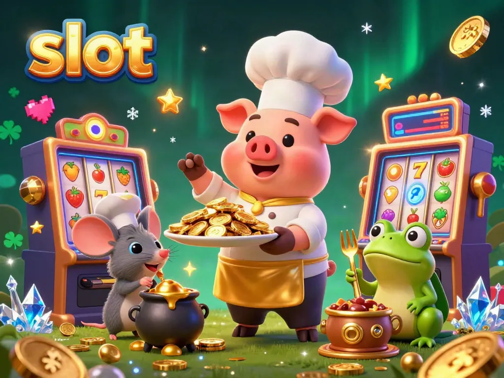 Menangkan jackpot dengan slot dan karakter kasino ceria, serta elemen permainan yang berkilauan.