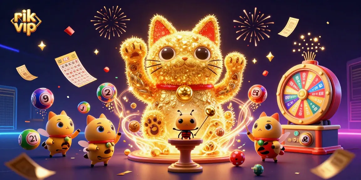 Experience excitement at rik vip with vibrant casino symbols and dynamic elements in a thrilling 3D scene.
