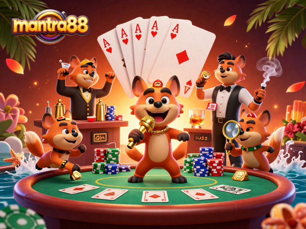 Experience the thrill of mantra88 with lively hyena characters in a comedy casino atmosphere.