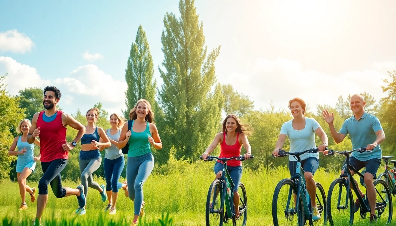 Celebrate a Healthy Life through active individuals enjoying outdoor activities in a serene park.