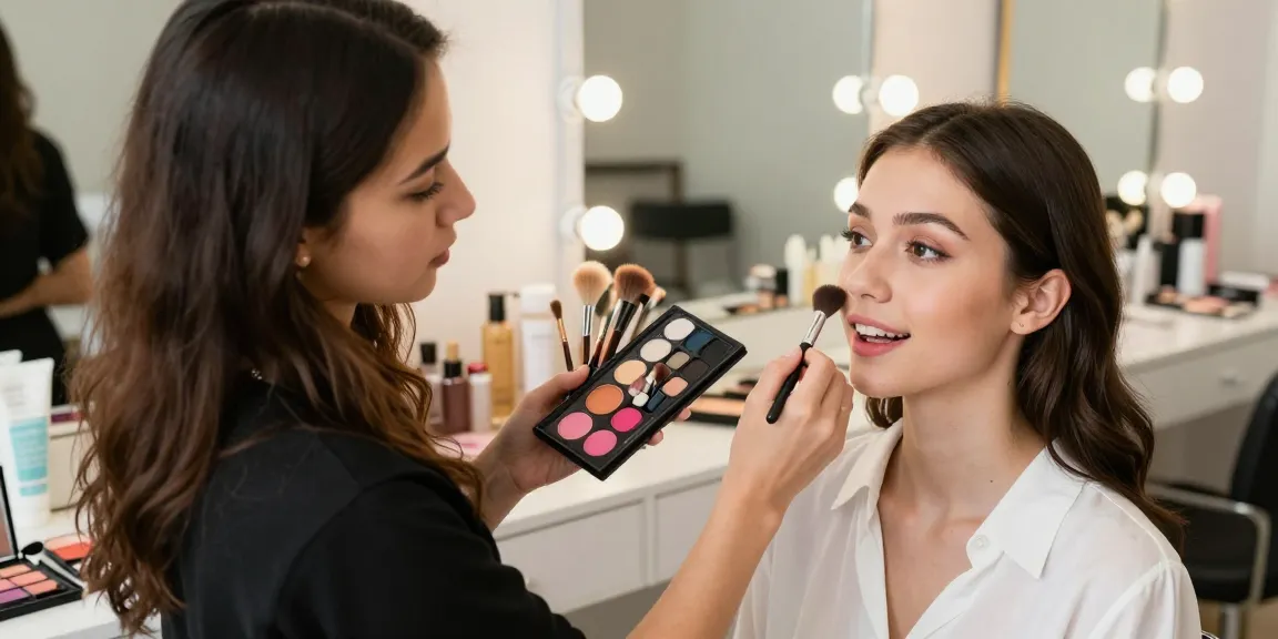 Trucco personalizzato su misura applicato da una truccatrice in un elegante studio di bellezza.