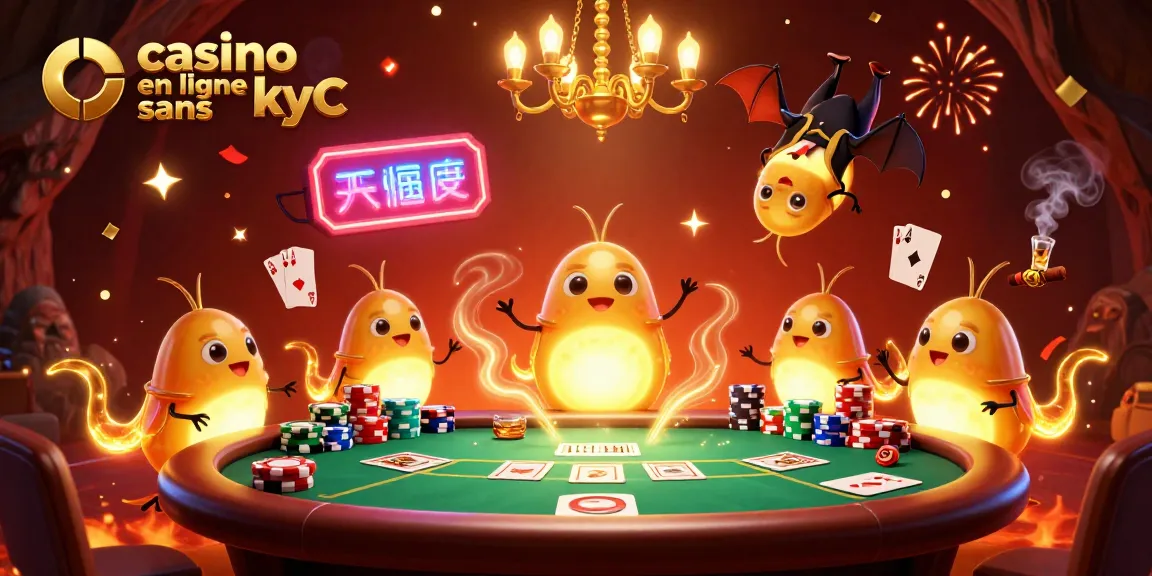 Visitez le casino en ligne sans KYC avec des vers luisants illuminant un casino cavernicole.