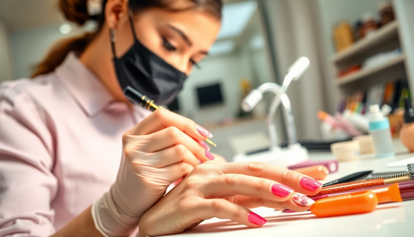 Creating stunning sculpted nails with artistic flair in a bright salon setting.