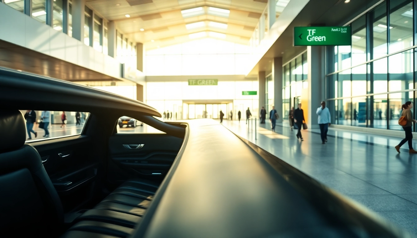 Experience top-tier airport limo service TF Green with a luxurious black limousine outside the airport.