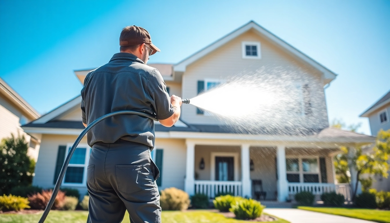Expert house washing service revitalizing a home's exterior with professional cleaning techniques.