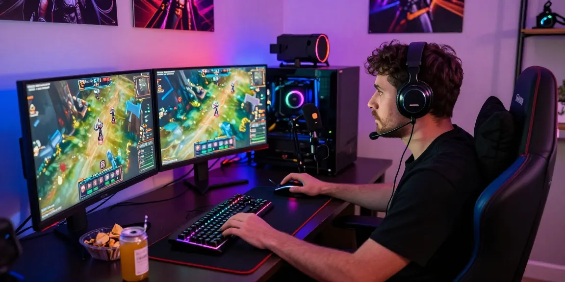 Engaging gaming setup featuring multiple monitors on www.loginmantra88.com showcasing game interfaces and vibrant RGB lighting.